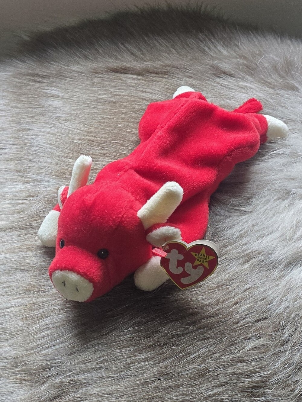 Ty Red and Cream Plush Bull with Heart Tag